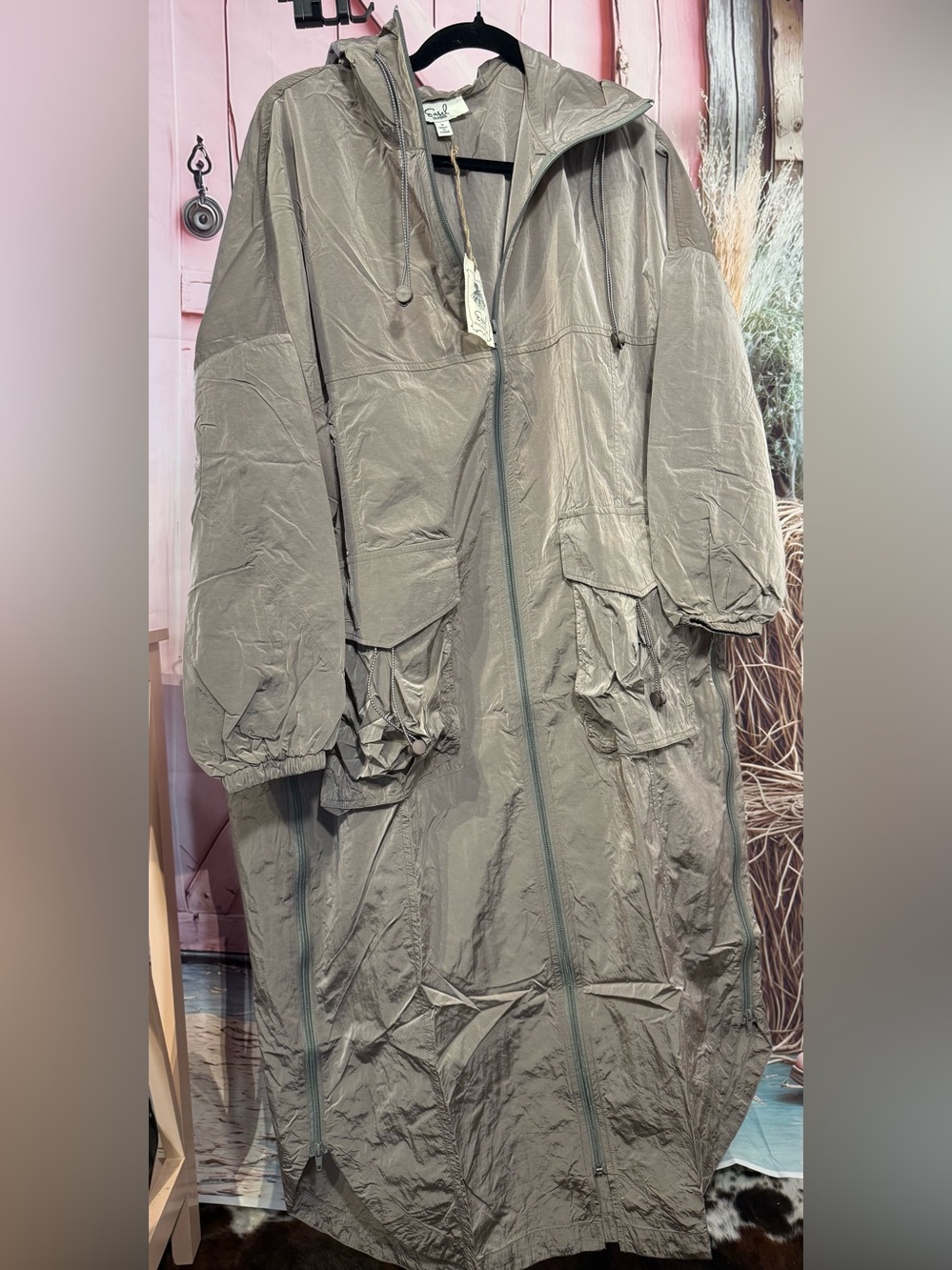 easel Taupe Lightweight Hooded Raincoat New Size Small